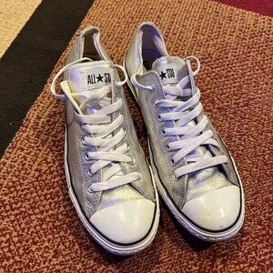 Converse Silver Low Top Sneakers with White Accents